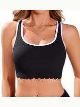 Bikini Tops for Women Racerback Swimsuit Top Scalloped Ribbed Swim Bra Padded Bathing Suit