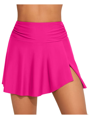 Women's High Waisted Ruched Swim Skirt Split Tummy Control Tankini Swimsuit Bathing Suit Bottoms with Pocket