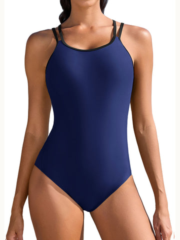 Beautyin Women's One Piece Swimsuits Athletic Double Straps Slimming Bathing Suit Sports Swimwear