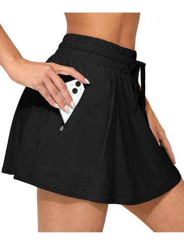 Women's High Waisted Swim Skirt with Zipper Pockets Tummy Control Bathing Suit Swim Bottoms