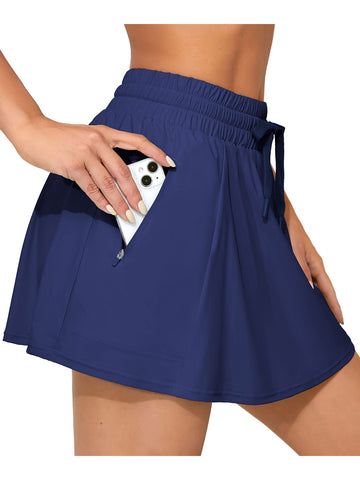 Women's High Waisted Swim Skirt with Zipper Pockets Tummy Control Bathing Suit Swim Bottoms