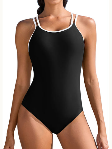 Beautyin Women's One Piece Swimsuits Athletic Double Straps Slimming Bathing Suit Sports Swimwear