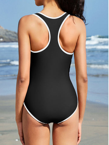 Beautyin Women Zipper One Piece Swimsuit Athletic Racerback Bathing Suit with Pockets