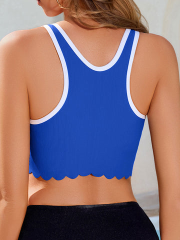 Bikini Tops for Women Racerback Swimsuit Top Scalloped Ribbed Swim Bra Padded Bathing Suit