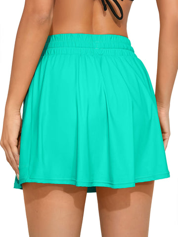 Women's High Waisted Swim Skirt with Zipper Pockets Tummy Control Bathing Suit Swim Bottoms