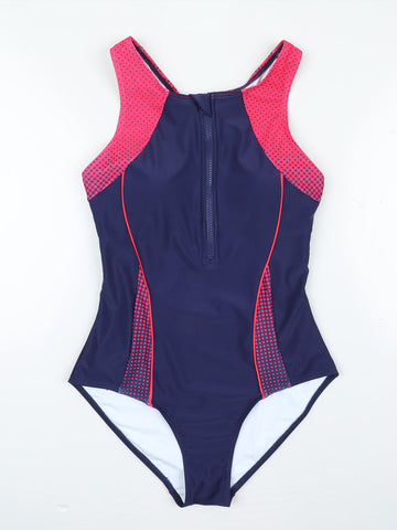 Beautyin Women Front Zip One Piece Swimsuit Athletic Racerback Lap Bathing Suit