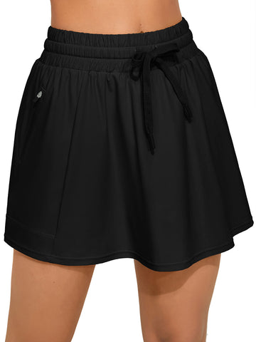 Women's High Waisted Swim Skirt with Zipper Pockets Tummy Control Bathing Suit Swim Bottoms