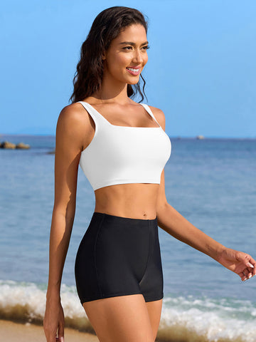 Beautyin Women's Bikini Top Square Neck Swim Top Quick Dry UPF 50+ Padded Bathing Suit