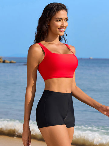 Beautyin Women's Bikini Top Square Neck Swim Top Quick Dry UPF 50+ Padded Bathing Suit