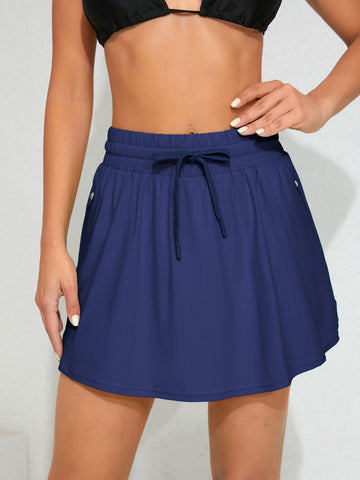 Women's High Waisted Swim Skirt with Zipper Pockets Tummy Control Bathing Suit Swim Bottoms