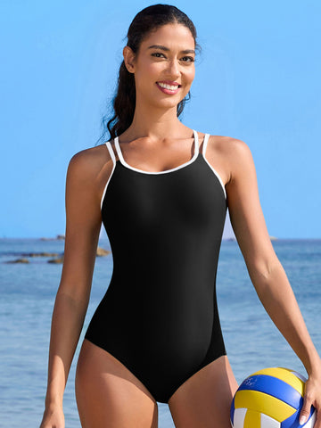 Beautyin Women's One Piece Swimsuits Athletic Double Straps Slimming Bathing Suit Sports Swimwear